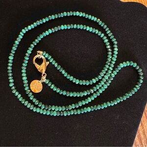 Jane Win Double Wrap Malachite Diamond Cut Beaded Necklace 32 inches